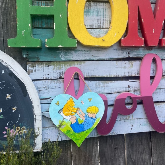 Winnie The Pooh and Christopher Robin Playing Hand Painted Acrylic on Wood - Picture 8 of 9